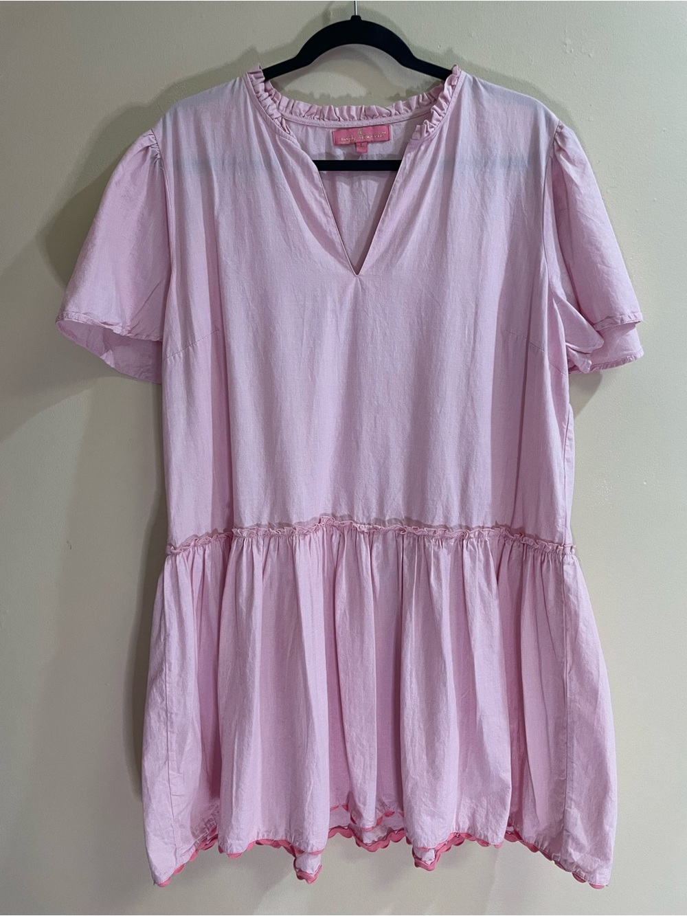 Simply Southern Light Pink Ruffle V-Neck Tunic Dress Size L 100% Cotton NWOT